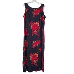 VINTAGE STUDIO I Women's Maxi Dress Floral Print Black Red Size 16 Y2K